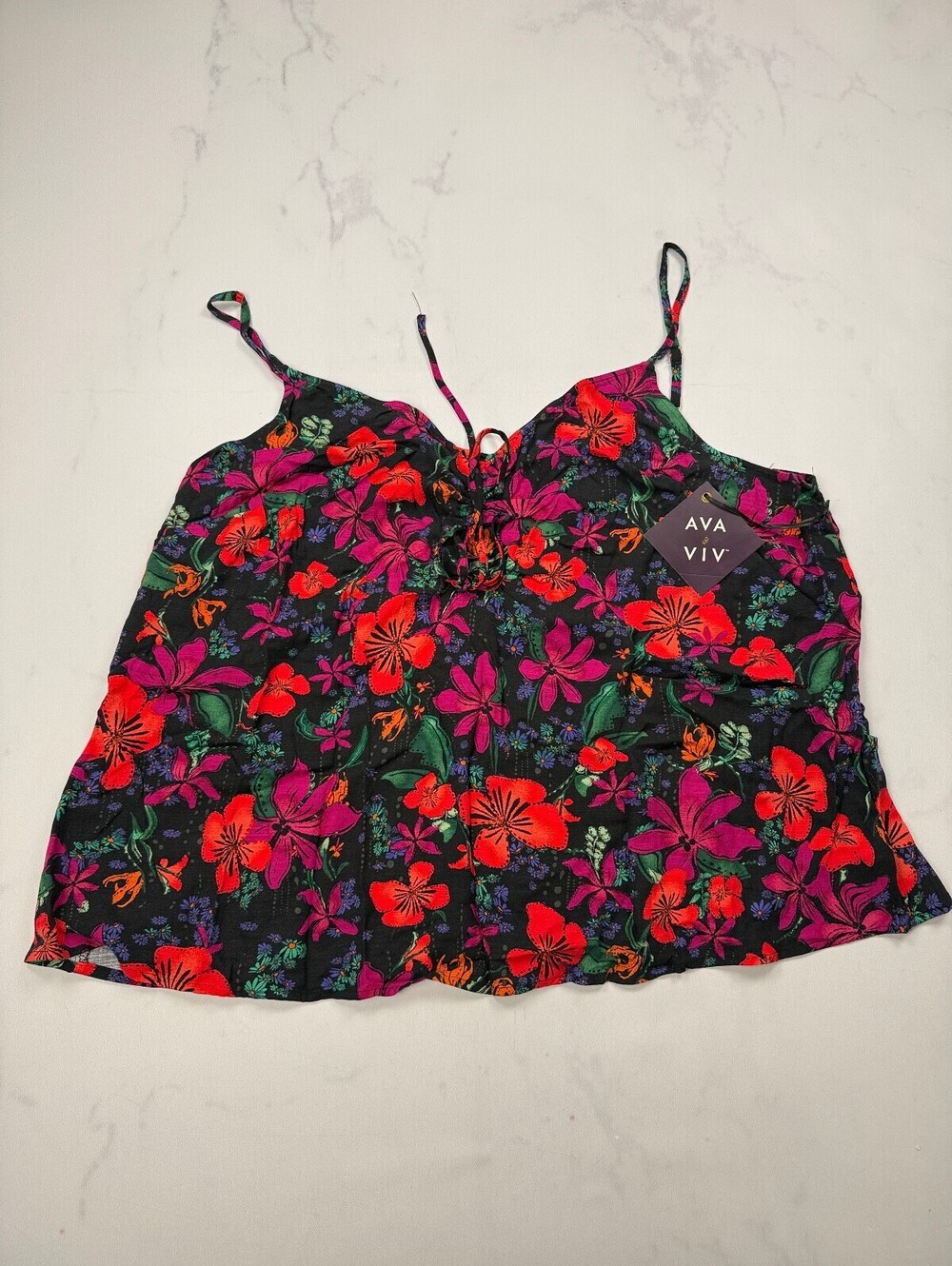 Ava & Viv Floral Blouse Black Modern Feminine - Womens 2X